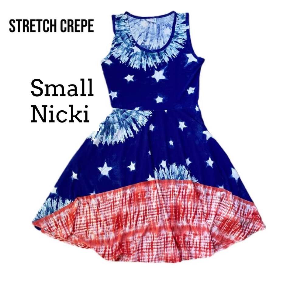 LuLaRoe Nicki American Flag Stars & Stripes Stretch Crepe Tank Dress Small